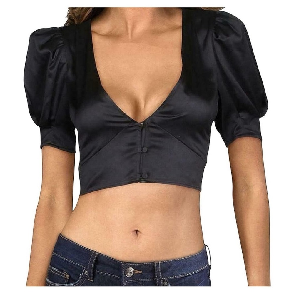 Danielle Bernstein Women’s Short Sleeve Black Crop Blouse - Size M